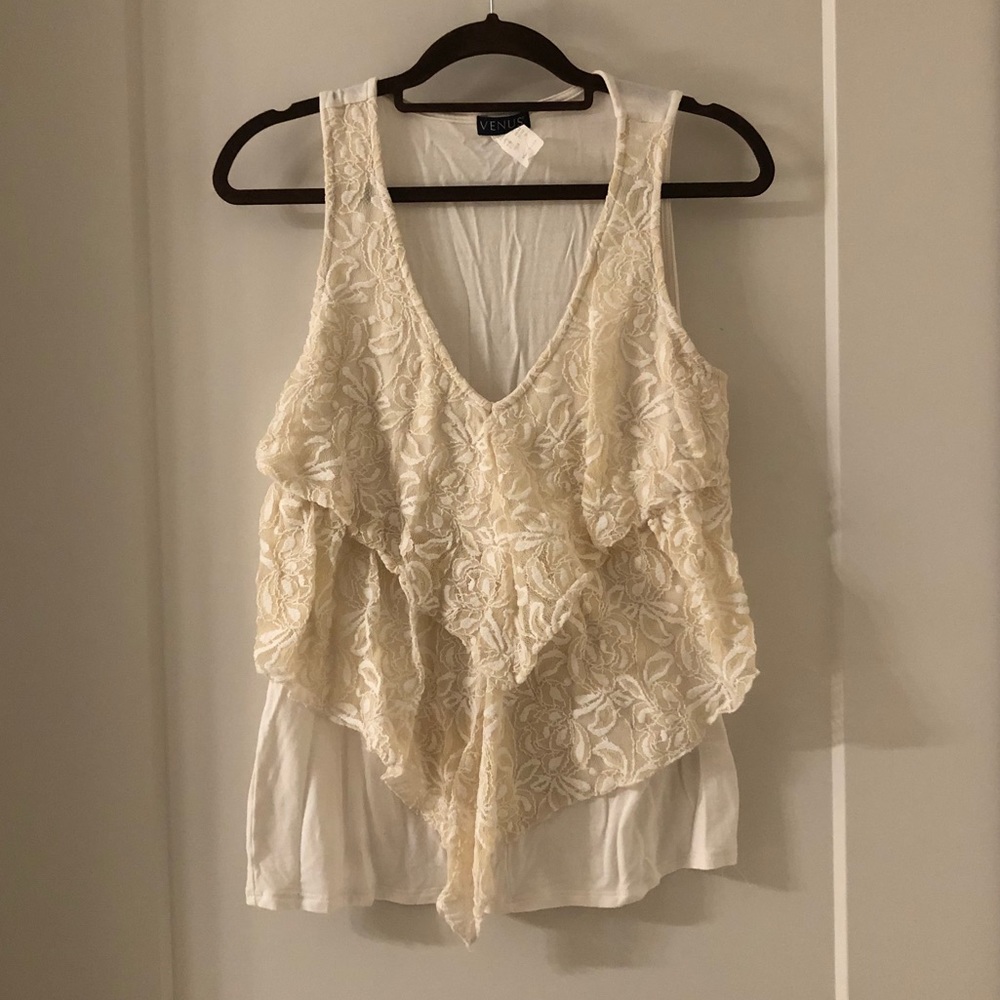 Lace Layered Front Sleeveless Top